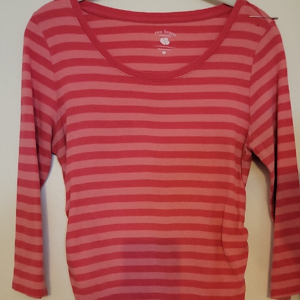 Two Hearts Maternity Red Striped Long Sleeve Top